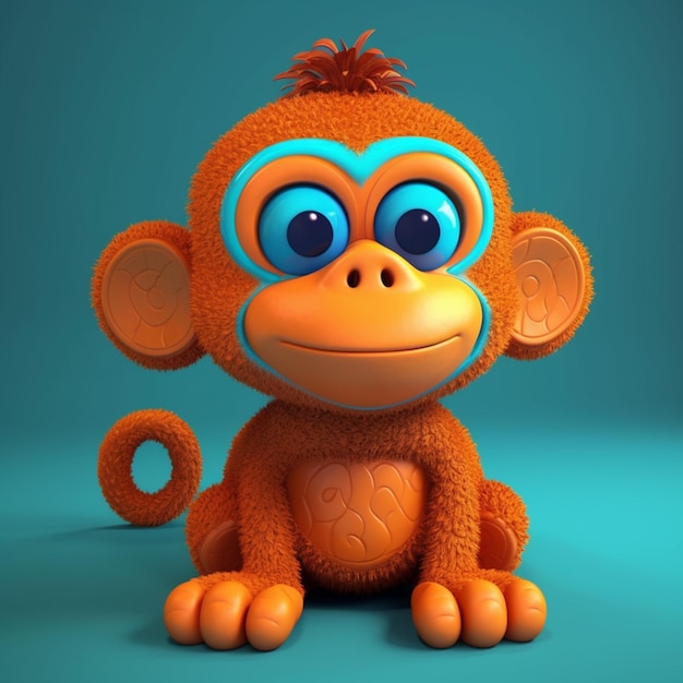 Un primo piano di una scimmia giocattolo con un occhio blu generativo ai