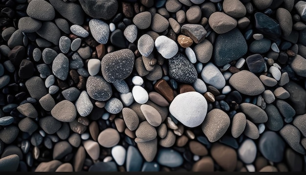 Un primo piano di una spiaggia con rocce e ciottoli