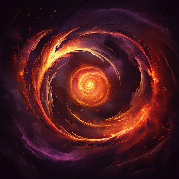 un primo piano di una spirale con uno sfondo nero e un vortice generativo rosso e arancione ai