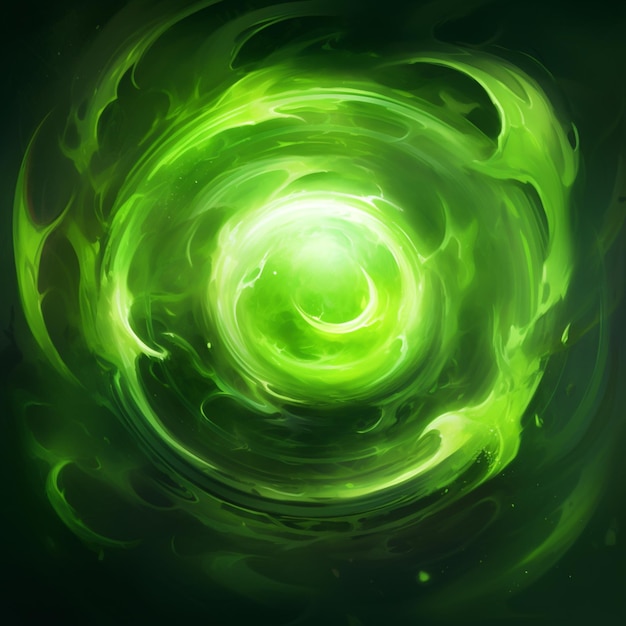 un primo piano di una spirale verde con uno sfondo nero ai generativo