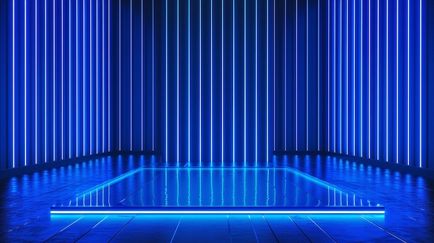 un primo piano di una stanza illuminata di blu con un generativo ai specchio