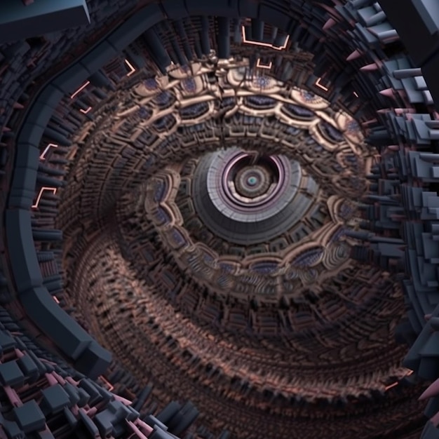 un primo piano di una struttura a forma di spirale con un orologio generativo ai