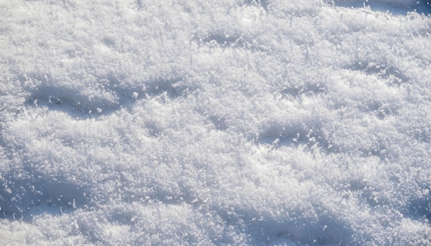 Un primo piano di una superficie di neve appena caduta a dicembre