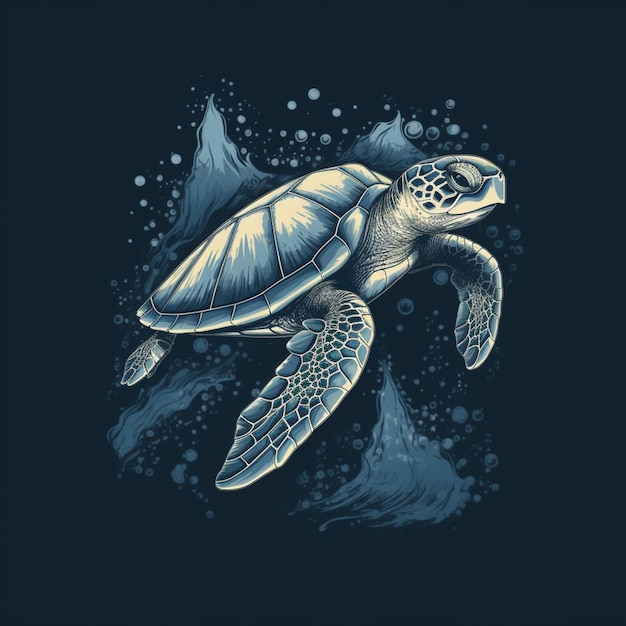un primo piano di una tartaruga che nuota nell'oceano con bolle ai generative
