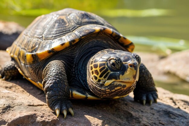 Un primo piano di una tartaruga nell'habitat naturale