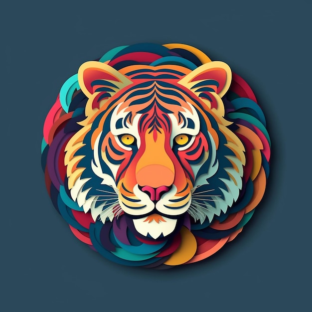Un primo piano di una testa di tigri con uno sfondo colorato ai generativo