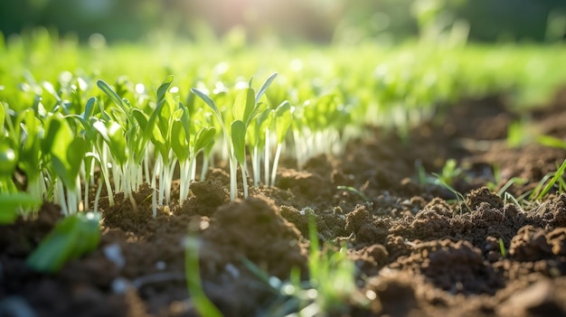 Un primo piano di una varietà di colture di copertura piantate per prevenire l'erosione e aggiungere nutrienti essenziali