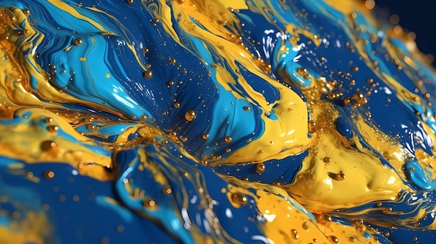 Un primo piano di una vernice blu e gialla con la parola oro su di esso.