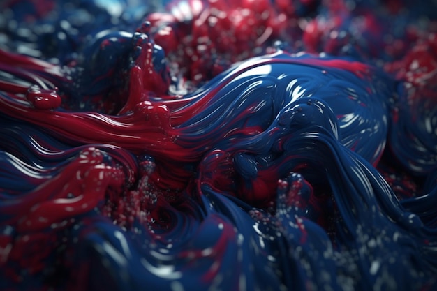 Un primo piano di una vernice swirly blu scuro e rosso.