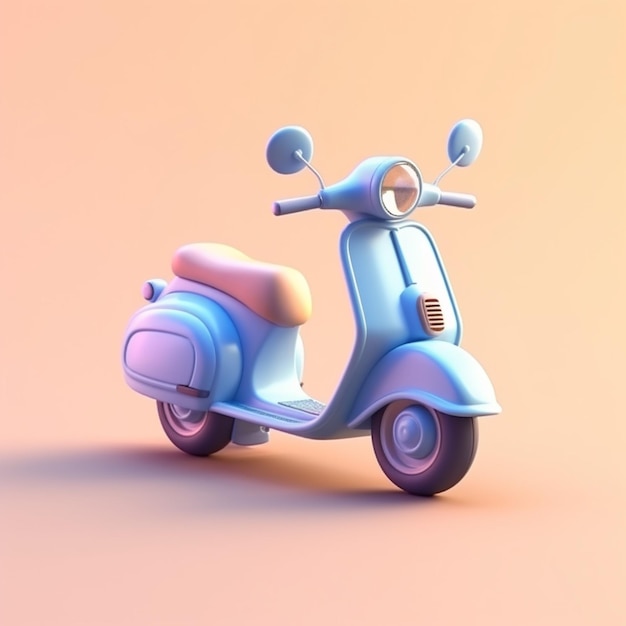 Un primo piano di uno scooter blu su uno sfondo rosa ai generativo