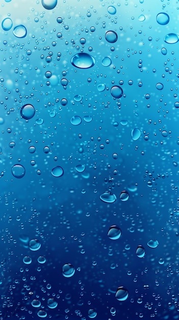un primo piano di uno sfondo blu con gocce d'acqua generativa ai