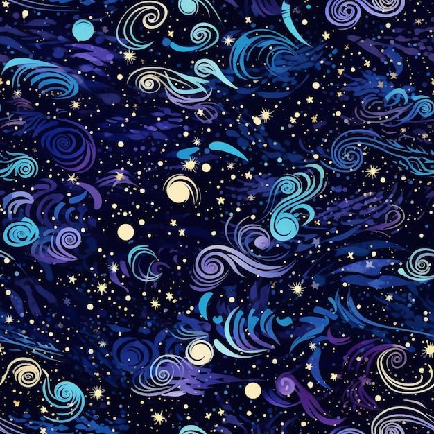 un primo piano di uno sfondo blu e viola con stelle e vortici generativi ai
