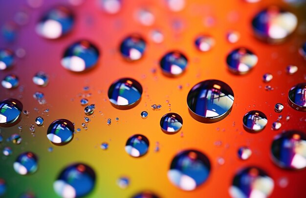 un primo piano di uno sfondo color arcobaleno con gocce d'acqua generative ai