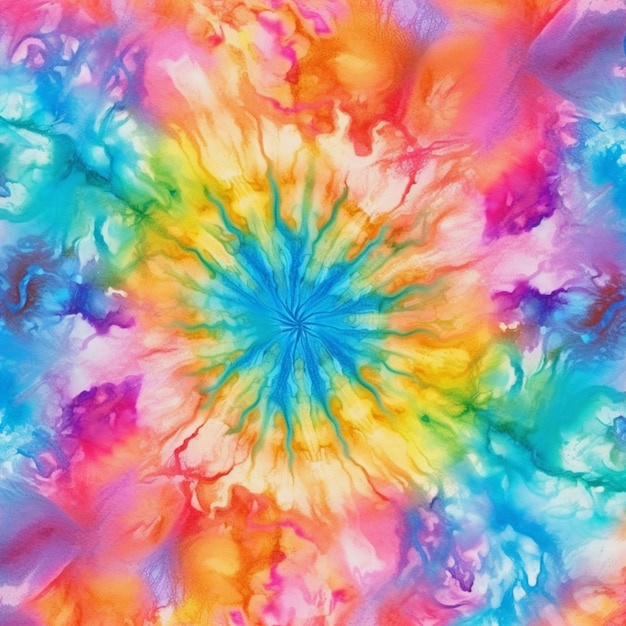 Un primo piano di uno sfondo colorato tie dye con un grande fiore ai generativo