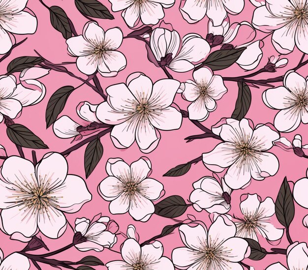 un primo piano di uno sfondo rosa con fiori bianchi generativo ai