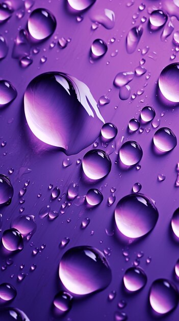 Un primo piano di uno sfondo viola con gocce d'acqua
