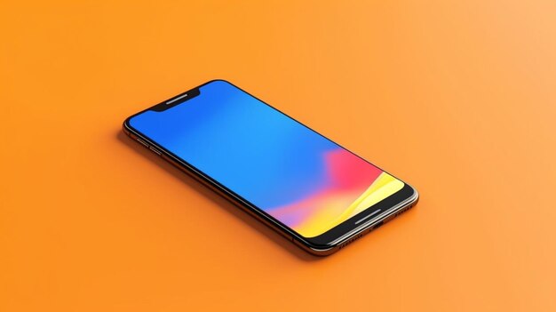 Un primo piano di uno smartphone con una schermata blu su uno sfondo arancione generativo ai