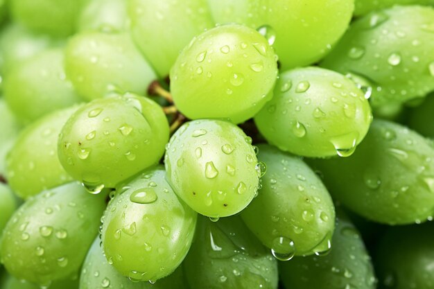 Un primo piano immagine di un grappolo di uva verde con gocce d'acqua sulla superficie isolato su un bianco