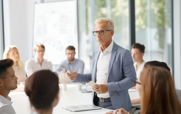 Un professionista che presenta in modo ampio