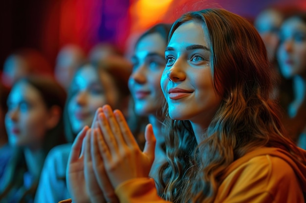 Un pubblico in un teatro che applaude applaudendo le mani Ai generativo