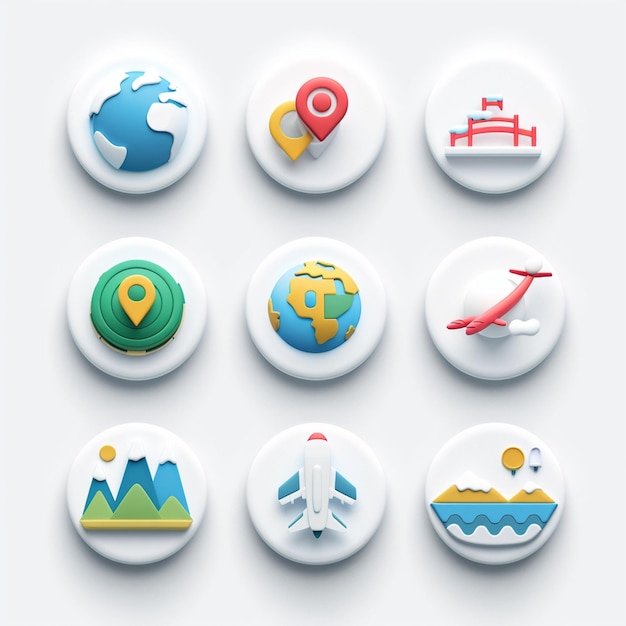 un pulsante bianco con diverse icone su di esso che dice viaggio