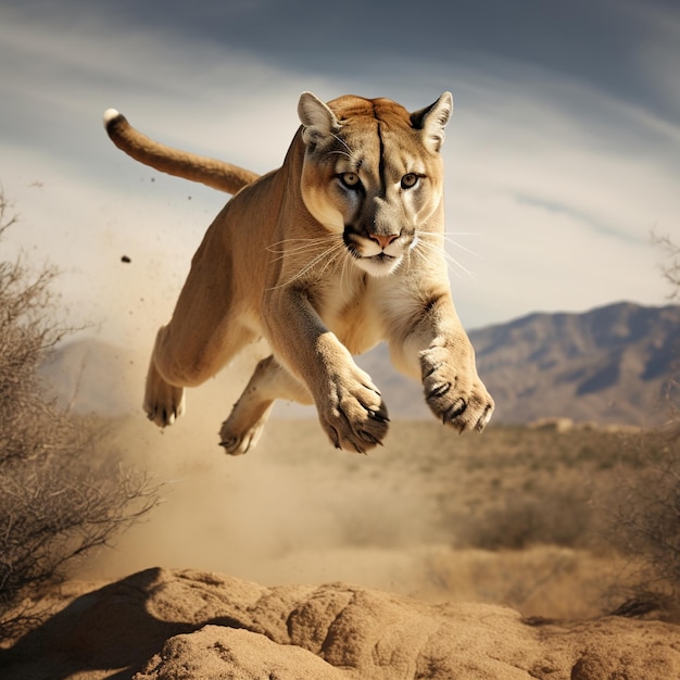 Un puma sta correndo nel deserto