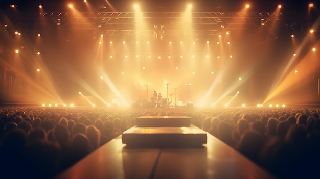 Un punto luce dorato splendente con il palco pieno di gente