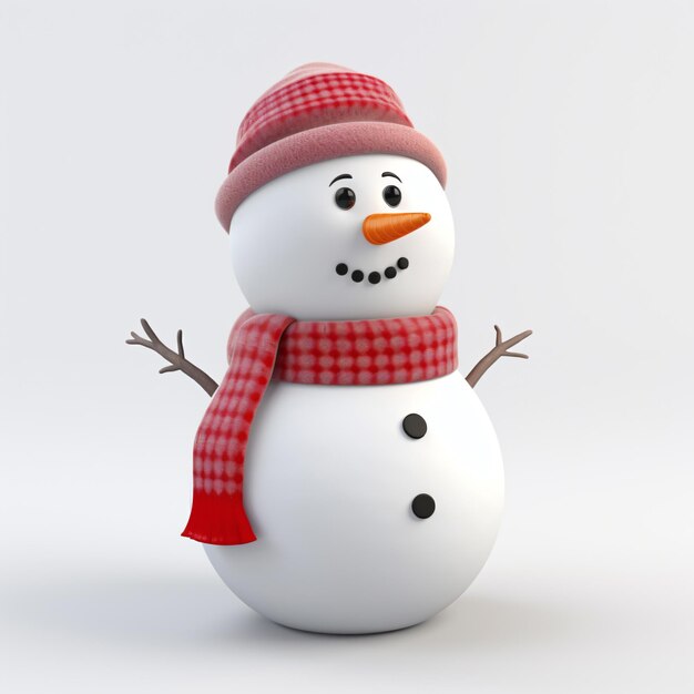 un pupazzo di neve con un cappello e una sciarpa rossi