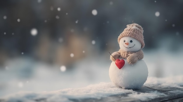 Un pupazzo di neve con un cuore in testa