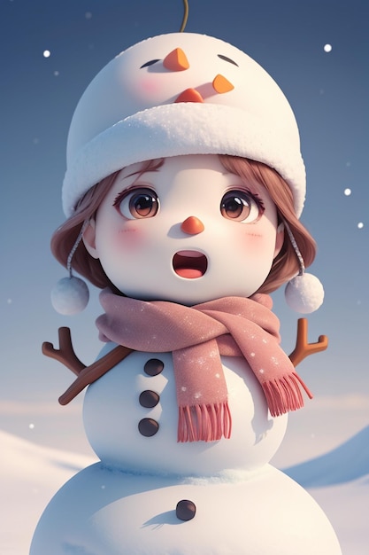 Un pupazzo di neve con una faccia sorpresa