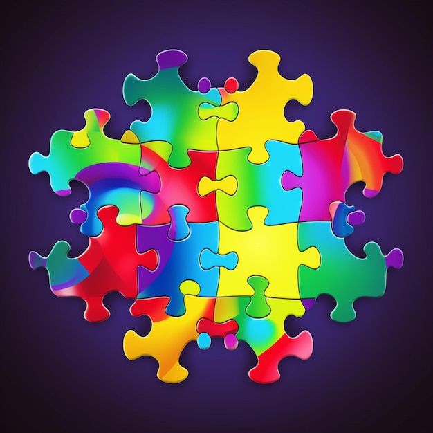 Un puzzle colorato che dice la parola puzzle su di esso