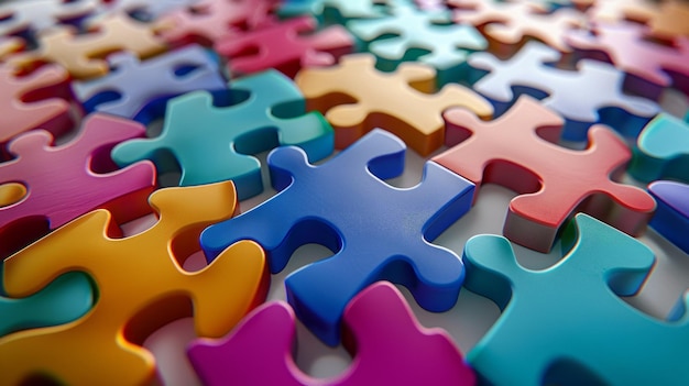 Un puzzle colorato con pezzi in varie sfumature di blu, rosso e giallo