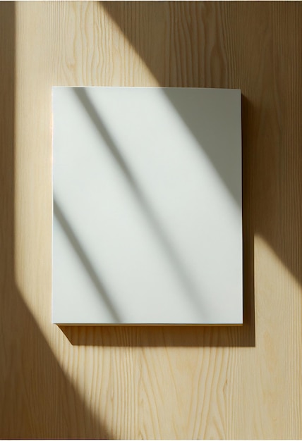 Un quadrato bianco su una superficie di legno con il sole che splende attraverso le linee.