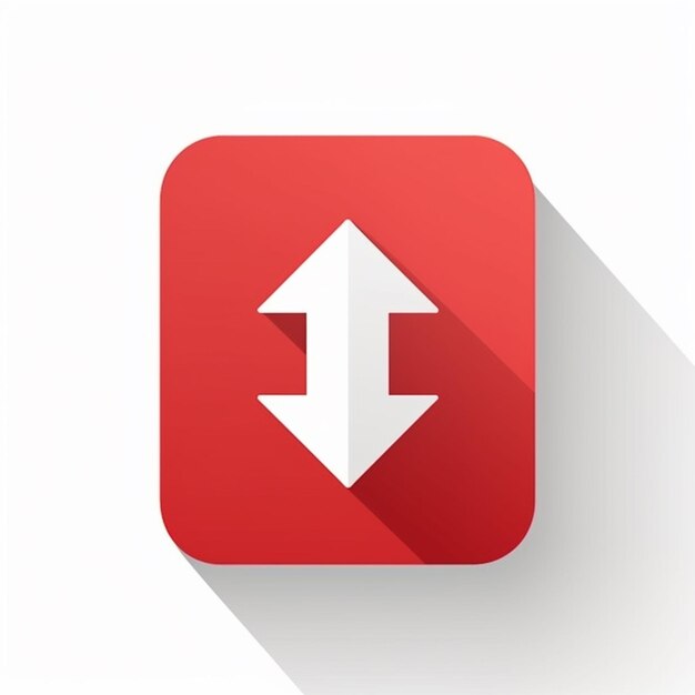 Un quadrato rosso con una freccia rivolta verso l'alto su uno sfondo bianco.