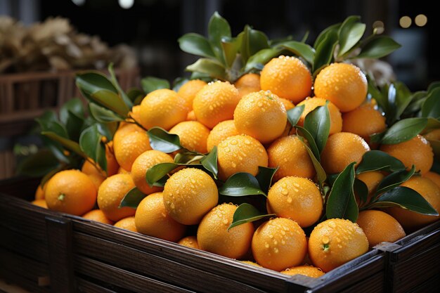 Un quadro di mercato con un abbondante raccolto di mandarini scena di mercato con mucchi di mandarini freschi