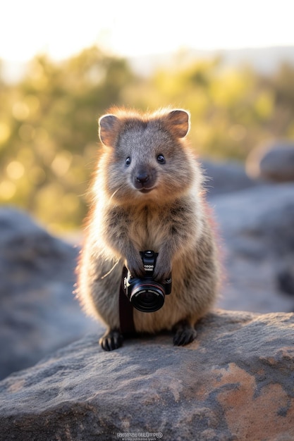 un quokka seduto su una roccia