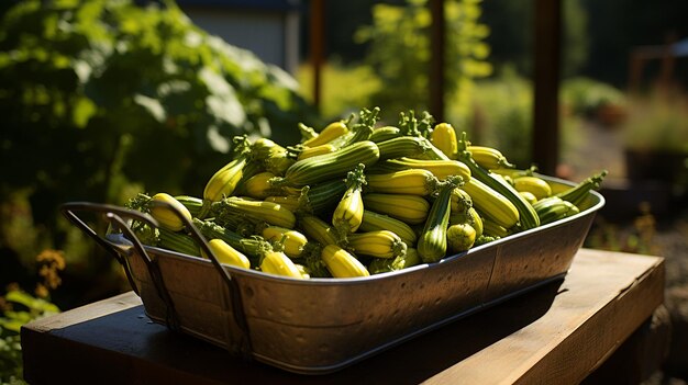 Un raccolto di zucchine fresche e vivaci