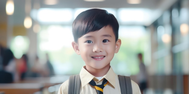 Un ragazzino asiatico con un sorriso luminoso.