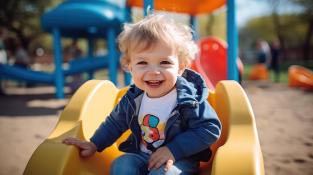 un ragazzino che gioca al parco giochi