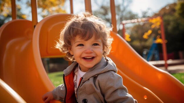 un ragazzino che gioca al parco giochi