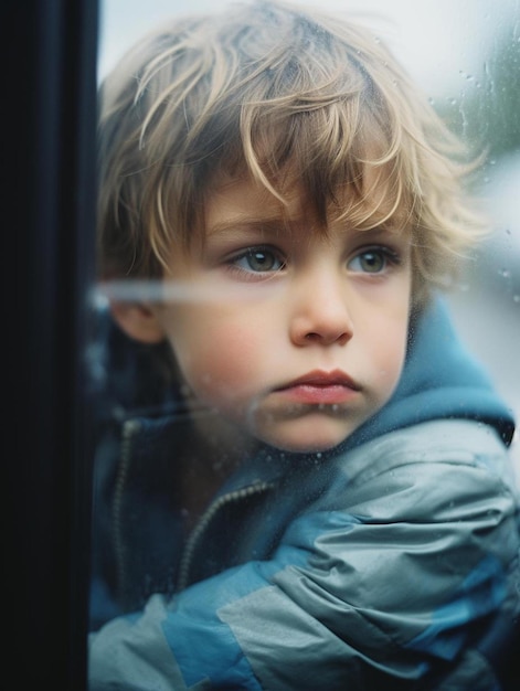 un ragazzino che guarda fuori da una finestra