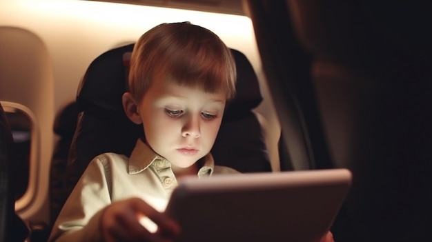 Un ragazzino che guarda un touch pad mentre vola IA generativa