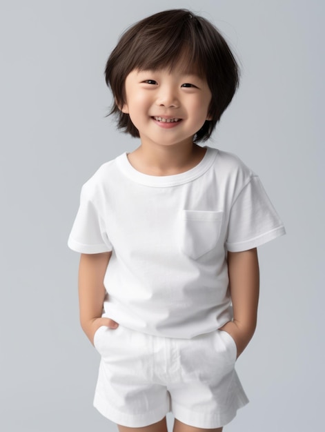 Un ragazzino che indossa una camicia bianca che dice "sono un ragazzo"