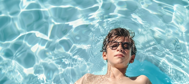 Un ragazzino che si diverte a fare un bagno rinfrescante in una piscina perfetta per promuovere uno stile di vita attivo