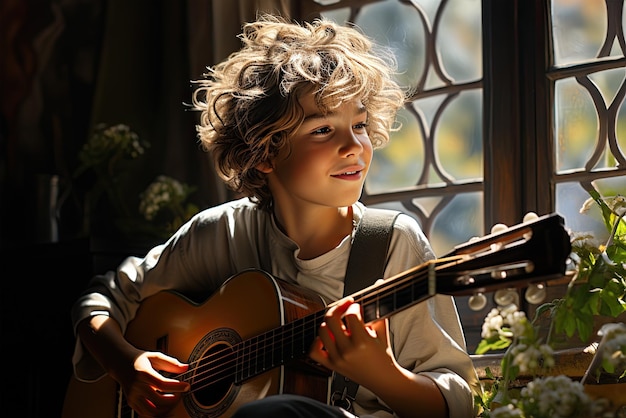 un ragazzino che suona la chitarra Ai generativa