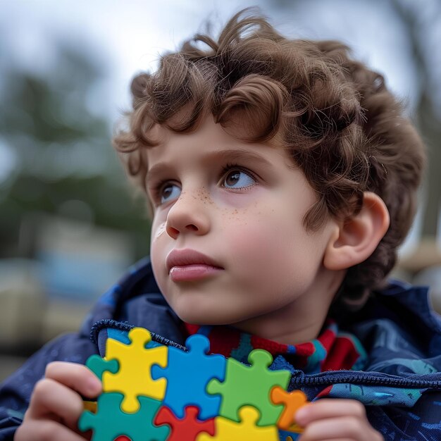 Un ragazzino che tiene in mano un pezzo del puzzle