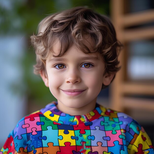 Un ragazzino con una camicia colorata