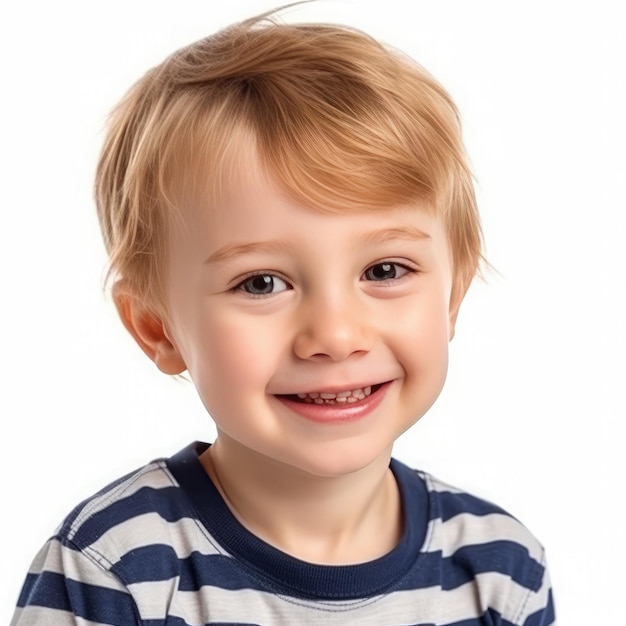 Un ragazzino con una maglietta a righe bianche e blu che dice "sono un ragazzo"