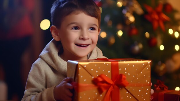 Un ragazzino è tutto sorriso dopo aver ricevuto un regalo a Natale