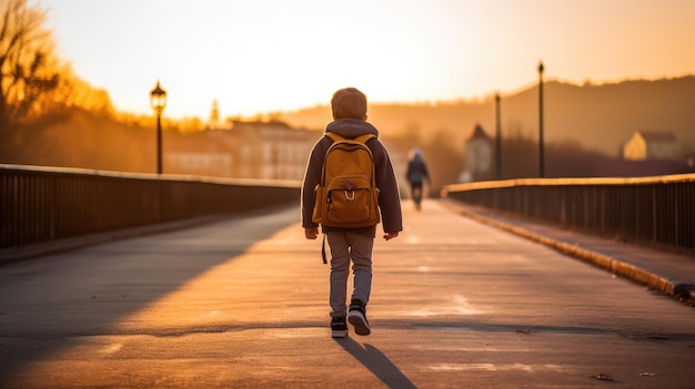 Un ragazzino latino che lascia la scuola e torna a scuola.